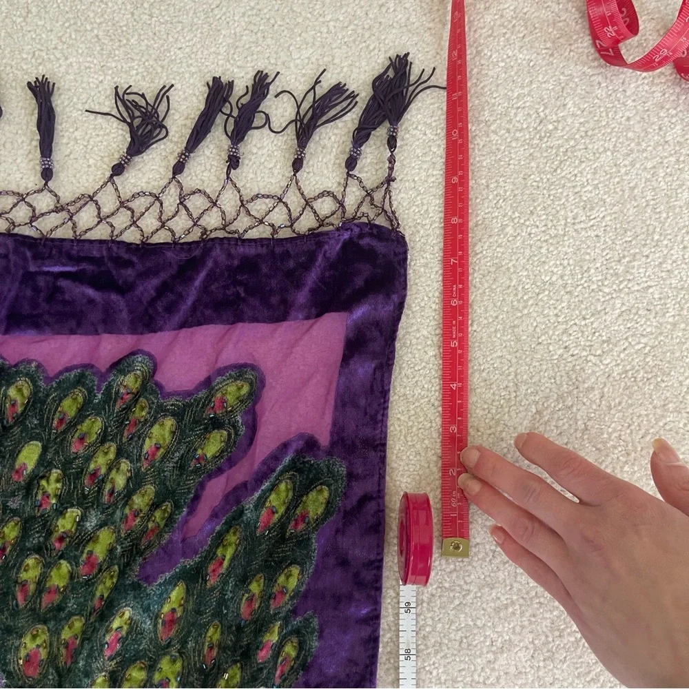 Peacock Velvet Silk Blend Burnout Wrap Scarf Shawl - beaded vintage purple - Picture 15 of 15